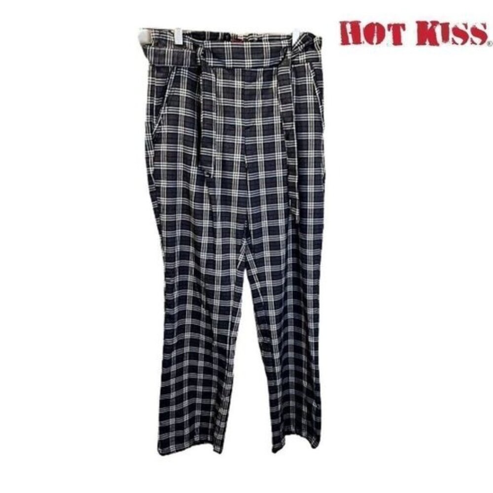 Hot Kiss Women's‎ High Waist Paper Bag Plaid Pull On Pants Elastic Waist